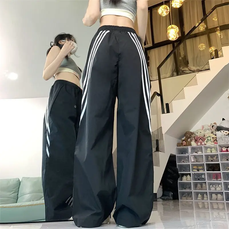 QWEEK Y2k Vintage Striped Baggy Pants High Waist Harajuku Patchwork Wide Leg pants Hip Hop Streetwear Oversize Track Sweatpants