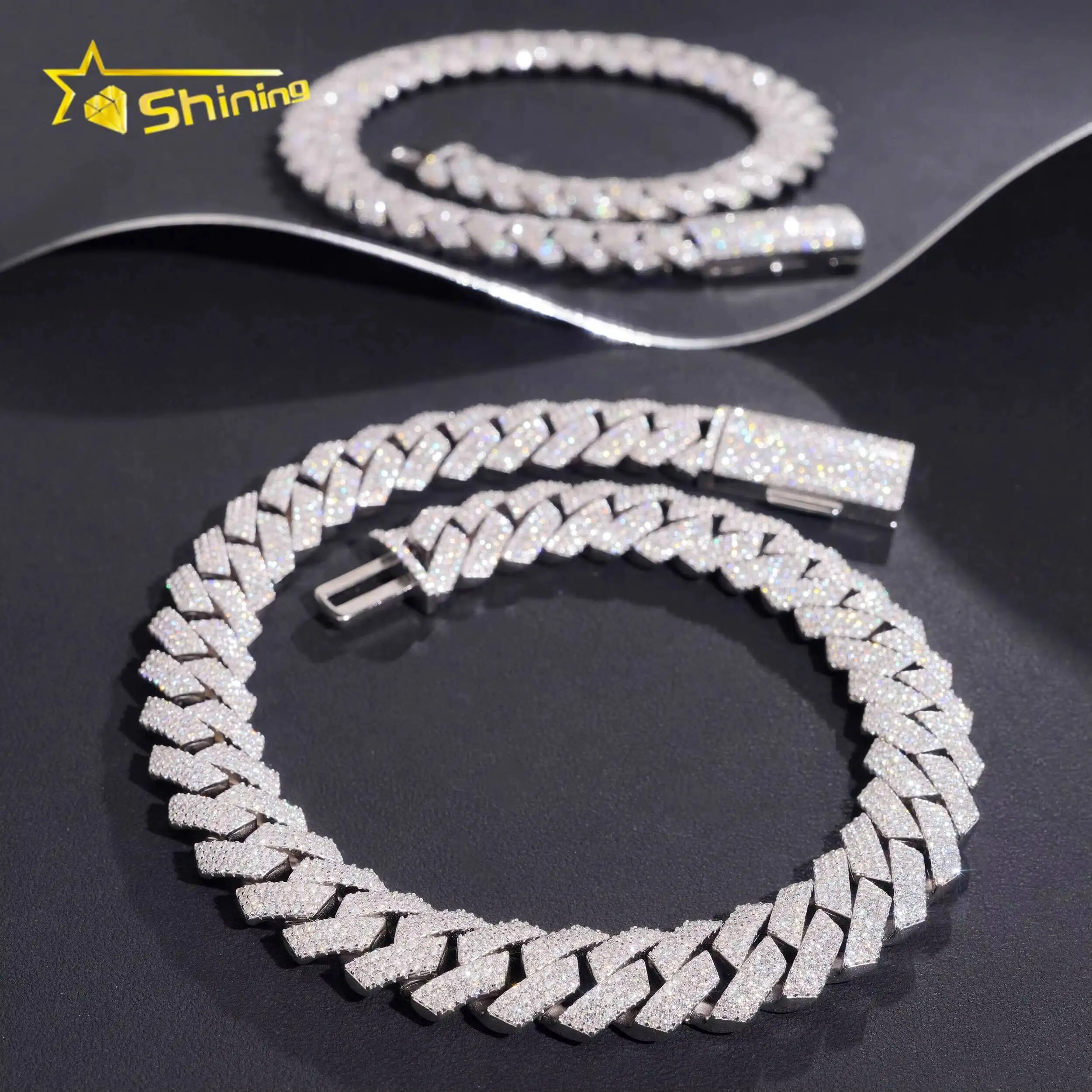 Fashion Moissanite Necklace 15MM Heavy Cuban Chain Gold Plated Sterling Silver 925 VVS Moissanite Cuban Link Chain Hip Hop Jewel