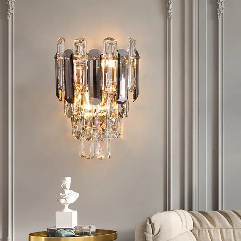 Light Luxury High Quality Living Room TV Background Wall Apartment Bedroom Bedside Crystal Wall Lamp High-Grade Villa Lobby Lamp