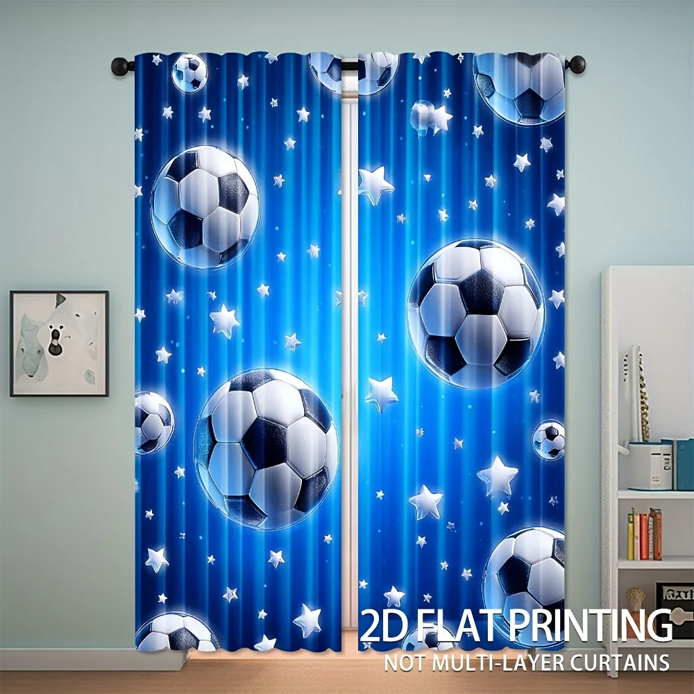 

2pcs, Soccer Starry Sky Pattern Curtains, Rod Pocket, Polyester, Machine Washable Decorative Curtains, Treatments for Bedroom