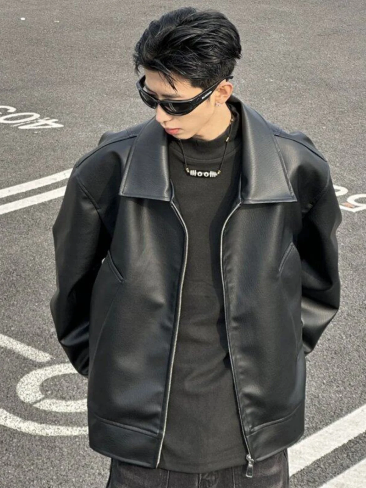 

Cleanfit ort Biker Jaet Men's Spring Autumn Bla Leather Jaet Sli And Haome Stand Collar Zipper Closure Coat