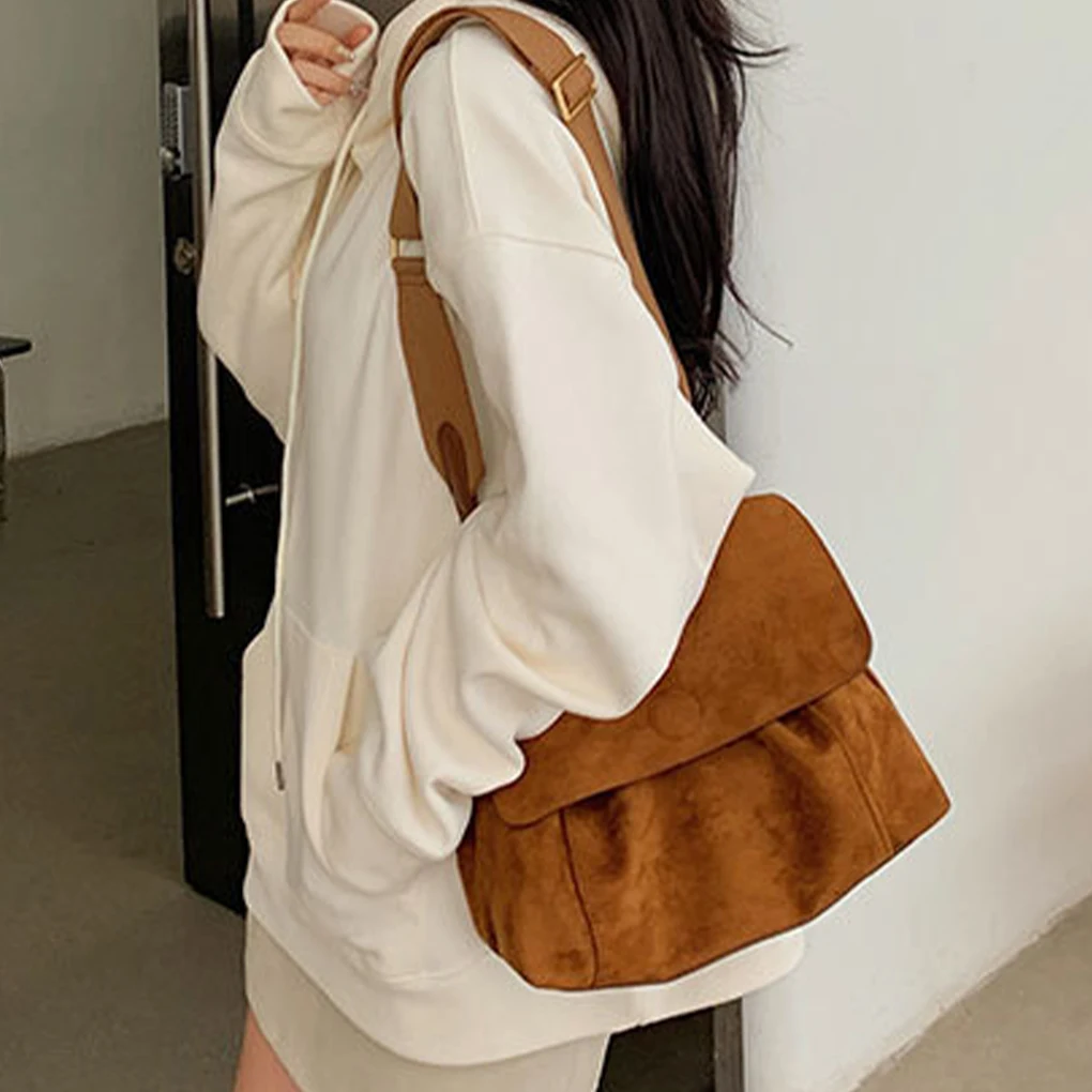 Bolso de hombro tipo bandolera de ante marrón esmerilado Retro para otoño e invierno, bolsos de gran capacidad para mujer, bolso de mano de diseñador