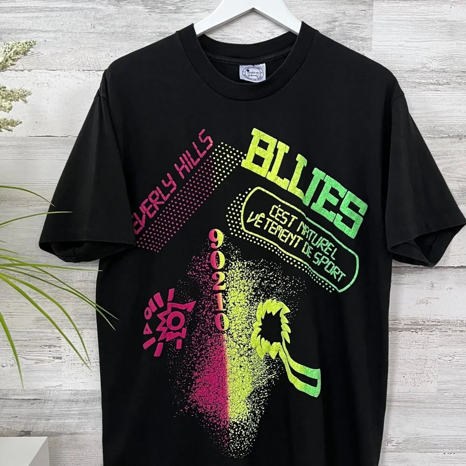 Vintage 90s Beverly Hills Blues 90210 Neon PrinT T Shirt XL vintage Washed Slightly designer clothes graphic streetwear Casual
