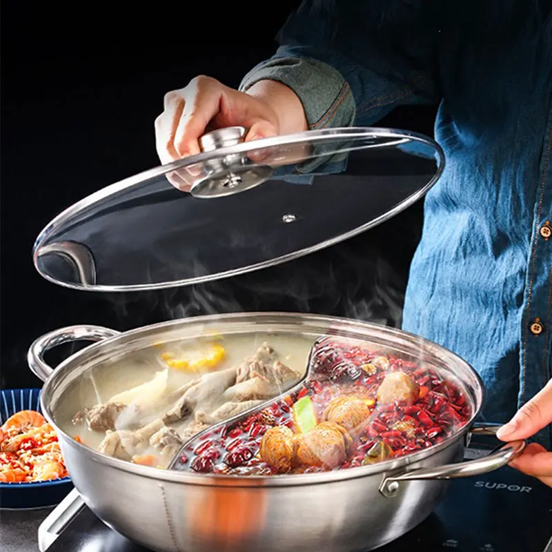 Hot Pot Induction Cooker Chinese Fondue Pan 304 Stainless Steel Hotpot With Lid Gas Stove Cooking Pots For Kitchen Cookware