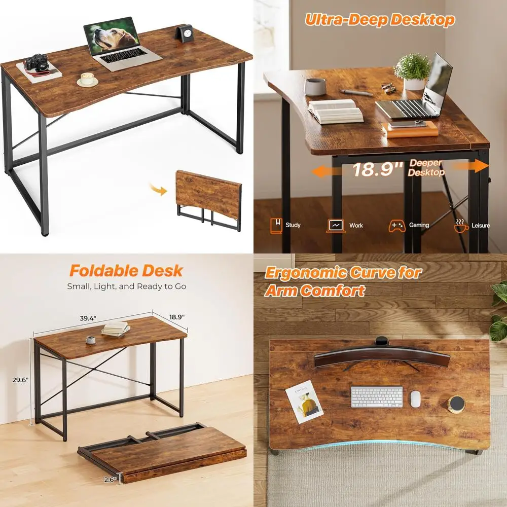 

Compact 39.3 Inch Folding Desk for Small Spaces, Ideal for Home Office, Study, Bedroom, Dorm, Space-Saving Solution