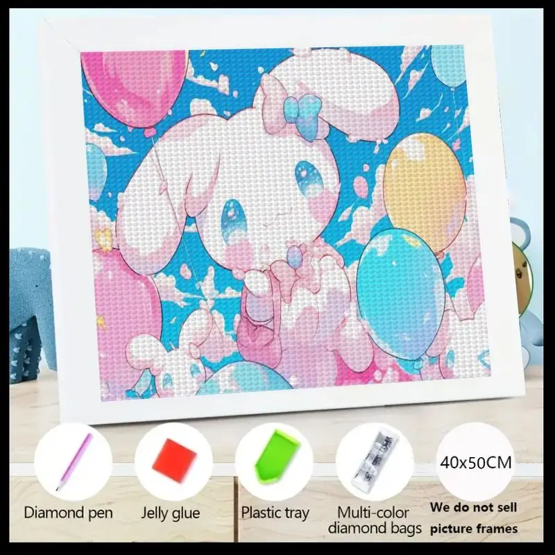 

1 шт. DIY 5D полный дрель набор для алмазной живописи, милый мультяшный кавайный кролик, летающий кролик с красочными воздушными шарами и мечтательным небом Backgrou