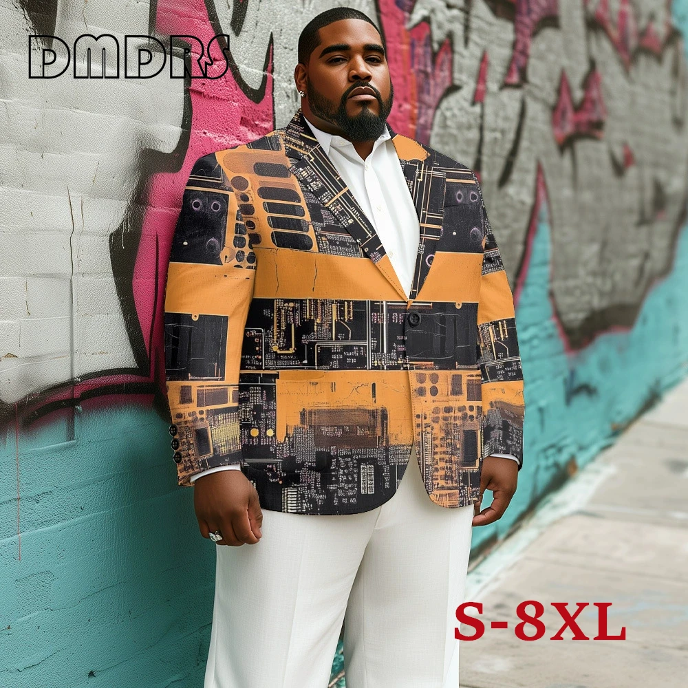 Plus Size Men's S-8XL Digital Print Suit Jacket - Floral/Cat/Halloween Designs, Trendy Casual Blazer, Wedding/Party Wear