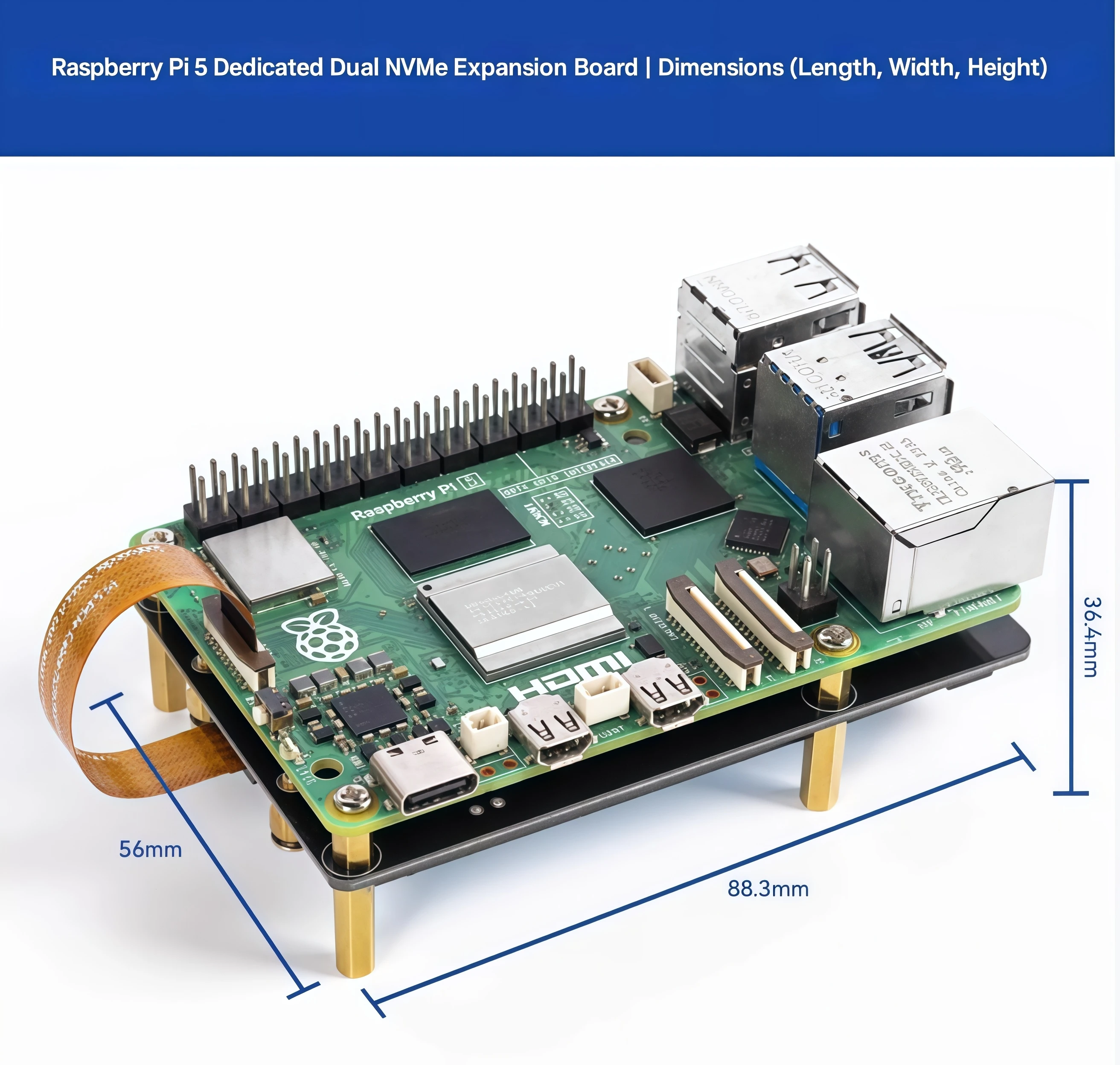 Raspberry Pi Dual NVMe Expansion Supports Hailo-8L AI 2230/2242/2260/2280 SSD RAID  Brand New Original