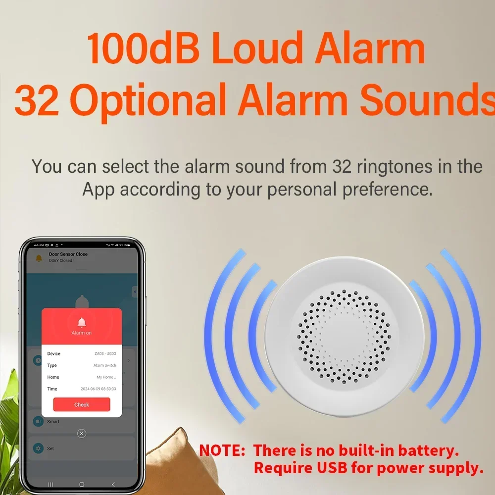 Alarma de sirena inteligente Tuya para seguridad del hogar con altavoz de 100dB requiere Tuya Zigbee Hub funciona con Google Home Yandex Alice Alexa