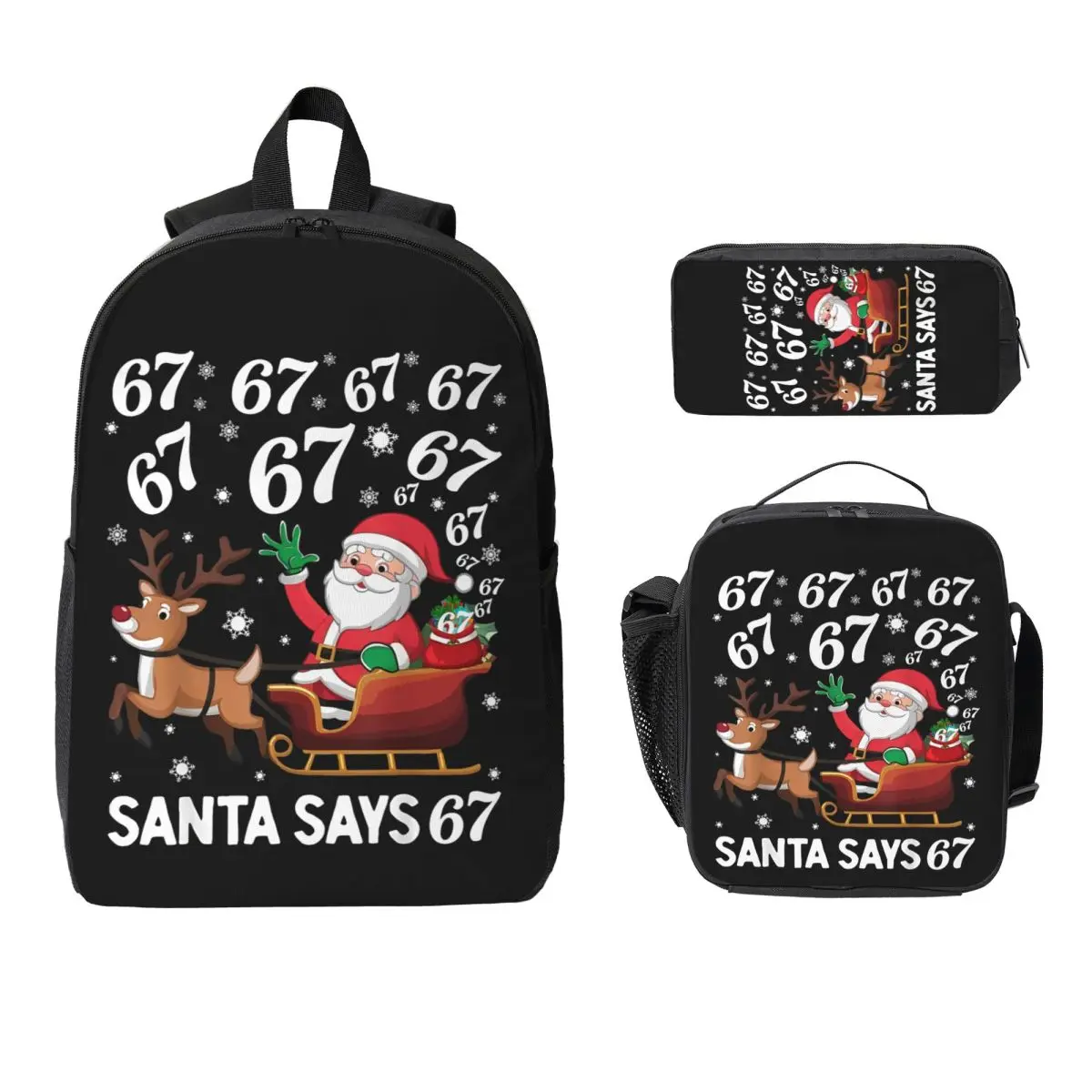 3pecs/set Santa Says 67 Christmas Six Seven Meme Holiday Backpack  Laptop Computer Shoulder Bag Lunch bag Pencil Case