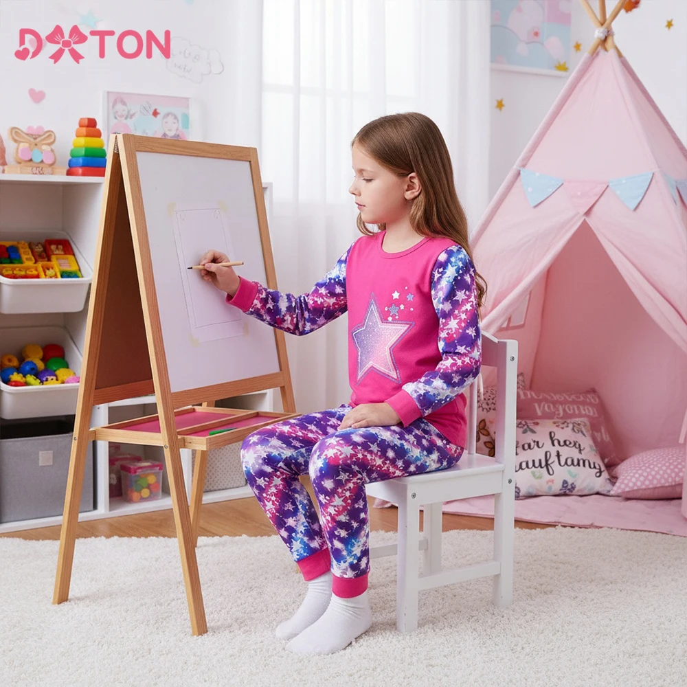 

DXTON Spring Children's Clothing Sets Star Printed Baby Girls Sleepwear Long Sleeved Pants Toddler Home Wear Kids Pajamas Sets