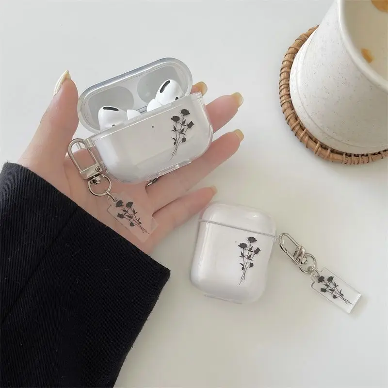 Funda artística con flores y corazón para Apple AirPods 1, 2, 3 Pro, 2.a funda para auriculares Bluetooth, funda protectora suave de silicona, llavero