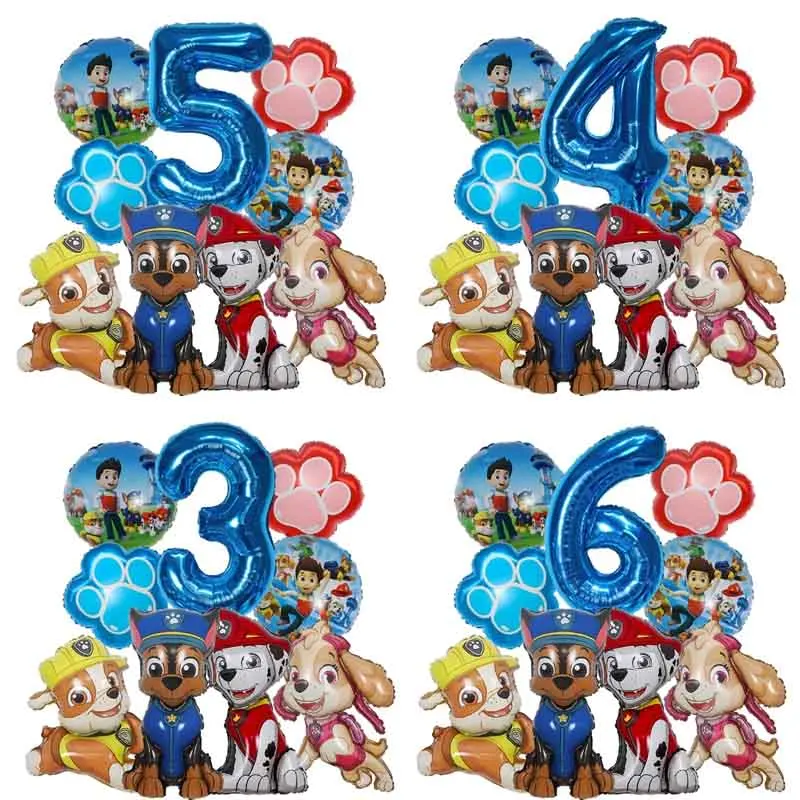 9pcs Cartoon Paw Patrol Dog Chase Balloon Birthday Decor Number Aluminum Balloons Set Animal Party Supplies Gift Favor Decor