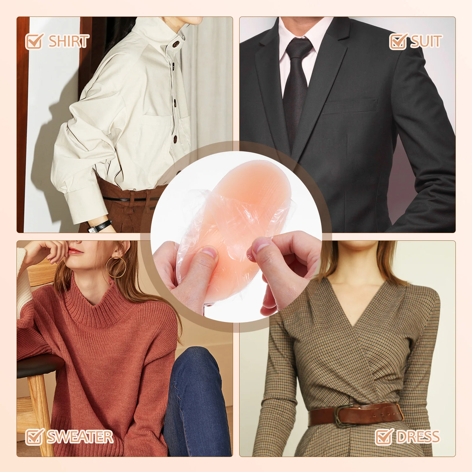 

4Pairs Silicone Shoulder Pads for Women Reusable Invisible Non-Slip Enhancer Vertical Horizontal Placement Option