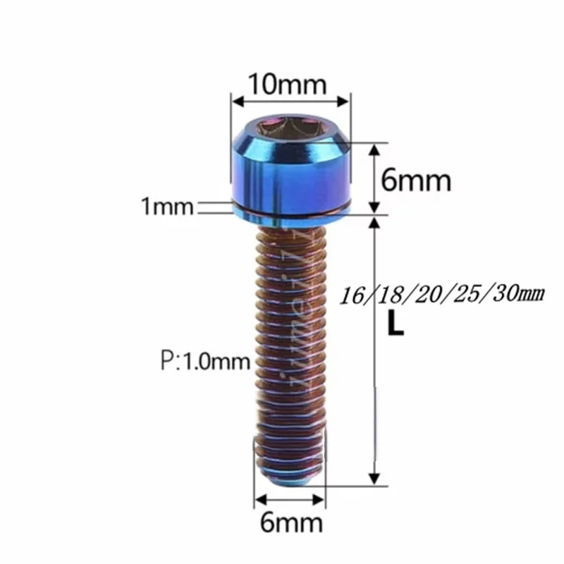 Liumeili Titanium Ti Bolts M6x16 18 20 25 30mm with Washers Chamfered Allen Key Head for Bicycle Disc Brake Stem Clamp 1pc