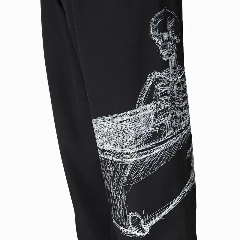 سراويل YOJI OOAK GABARDINETROUSERS مطبوعة كاجوال ذات هيكل عظمي أنيق من الصوف بأرجل واسعة #2