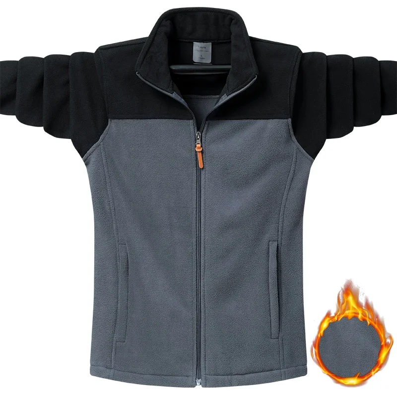 Jaqueta Tática Polar de Velo Masculina, À Prova de Vento, Combinação de Cores, Suave, Quente, Zíper Completo, Esportes, Caminhadas, Esqui, Casacos de Carga, Ao Ar Livre, Inverno, 9XL