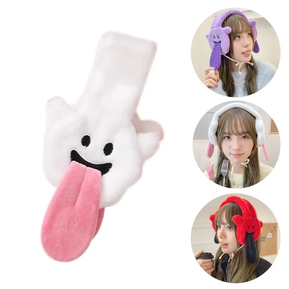 Penutup telinga hangat rambut kelinci mewah hadiah Halloween earmuff hangat kartun lucu penghangat telinga setan nyaman Kawaii wanita