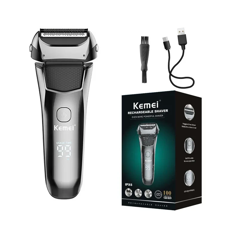 

Kemei km-8512 электробритвы, перезаряжаемый станок для бритья бороды для мужчин, водонепроницаемый с ЖК-дисплеем, бритвы, триммер для лысины