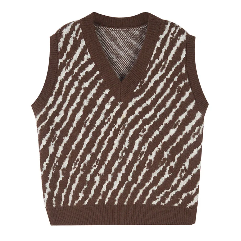 

Повседневный женский вязаный жилет без рукавов с V-образным вырезом, в полоску, Q3415