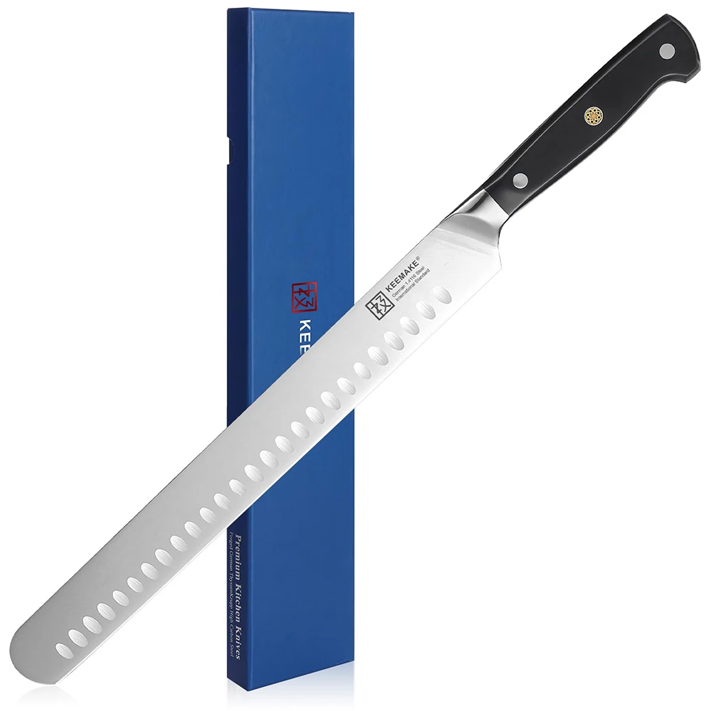 KEEMAKE Slicing Knife High Carbon Stainless Steel Ham Cutting Knife Ultra Sharp Brisket Knife Ergonomic Design Handle Grip