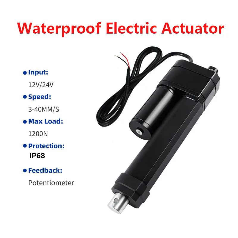 IP68 Waterproof Electric Actuator DC 12V/24V Telescopic Rod Can Work Underwater MAX 1200N Push Rod Built-in Limit Switch