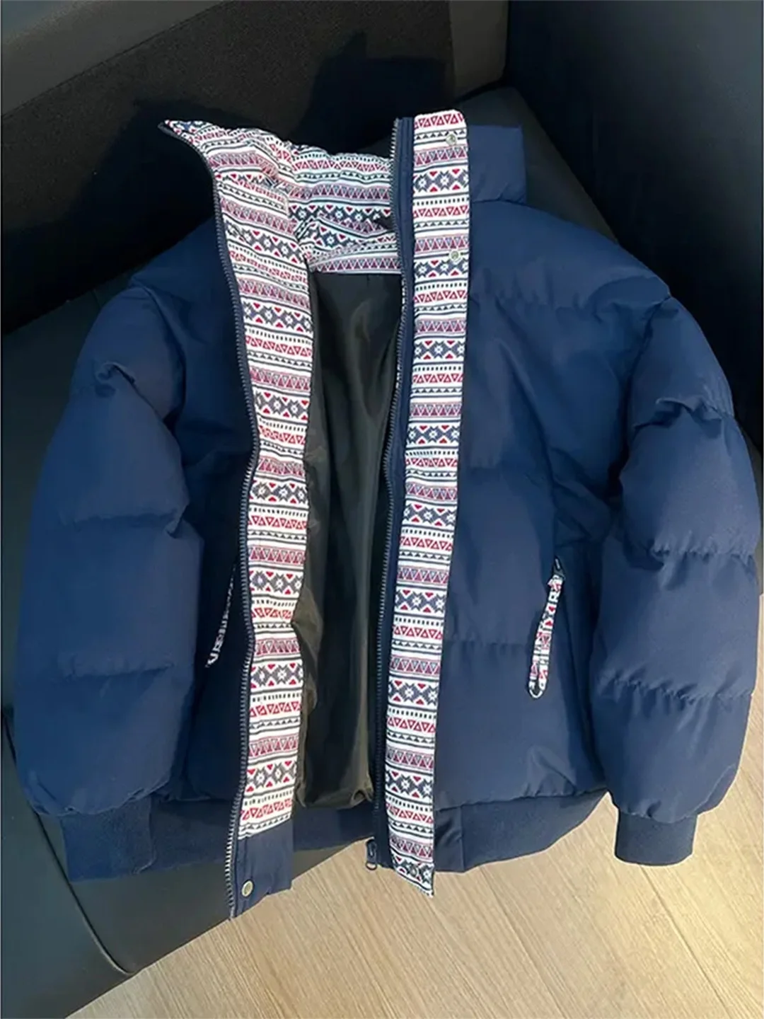 

Утепленная зимняя хлопковая куртка для мужчин, синяя, теплая, в этническом стиле, с цветовыми блоками, не объемная, молодежная, модная, свободного кроя, с длинными рукавами