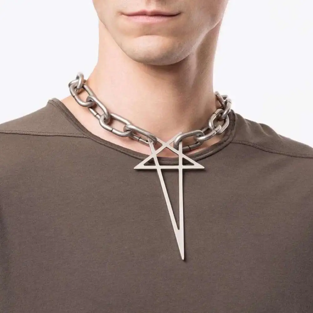 Collana girocollo con ciondolo pentacolo a catena grossa esagerata Punk Rock Hip Hop