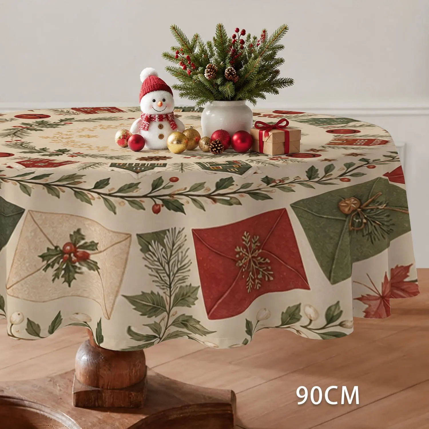 Christmas winter holiday theme, Christmas wreath berry pattern, round table tablecloth