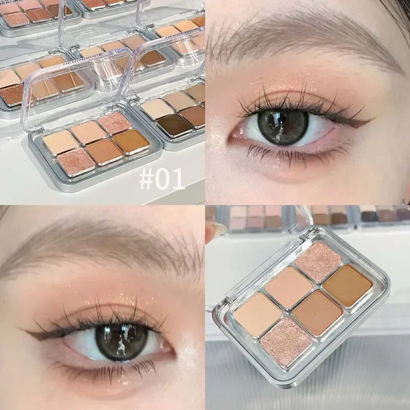 6-kolorowa matowa paleta cieni do powiek szara róża połyskujący brokat kolor ziemi niski nasycenie pigment cieni do powiek długotrwałe kosmetyki