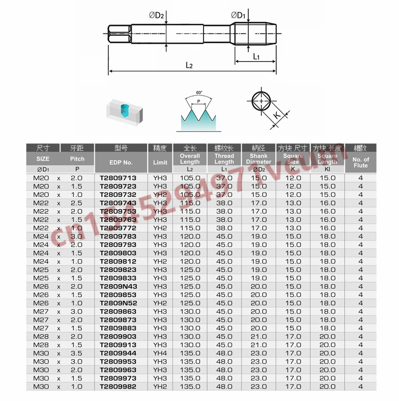 T2809 Original YG-1 Combo Tap Multifunctional Steel Parts Stainless Aluminum Spiral Taps 1pcs M1.6 M2 M2.5 M3 M3.5 M6 M8 M10 M12