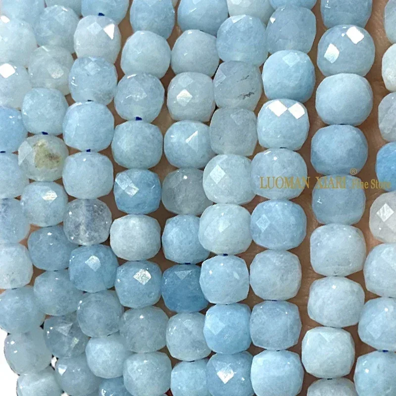 7-8MM kwadratowy akwamaryn chalcedon kamień naturalny luźna kostka koraliki dystansowe do tworzenia biżuterii Diy bransoletka Charms akcesoria