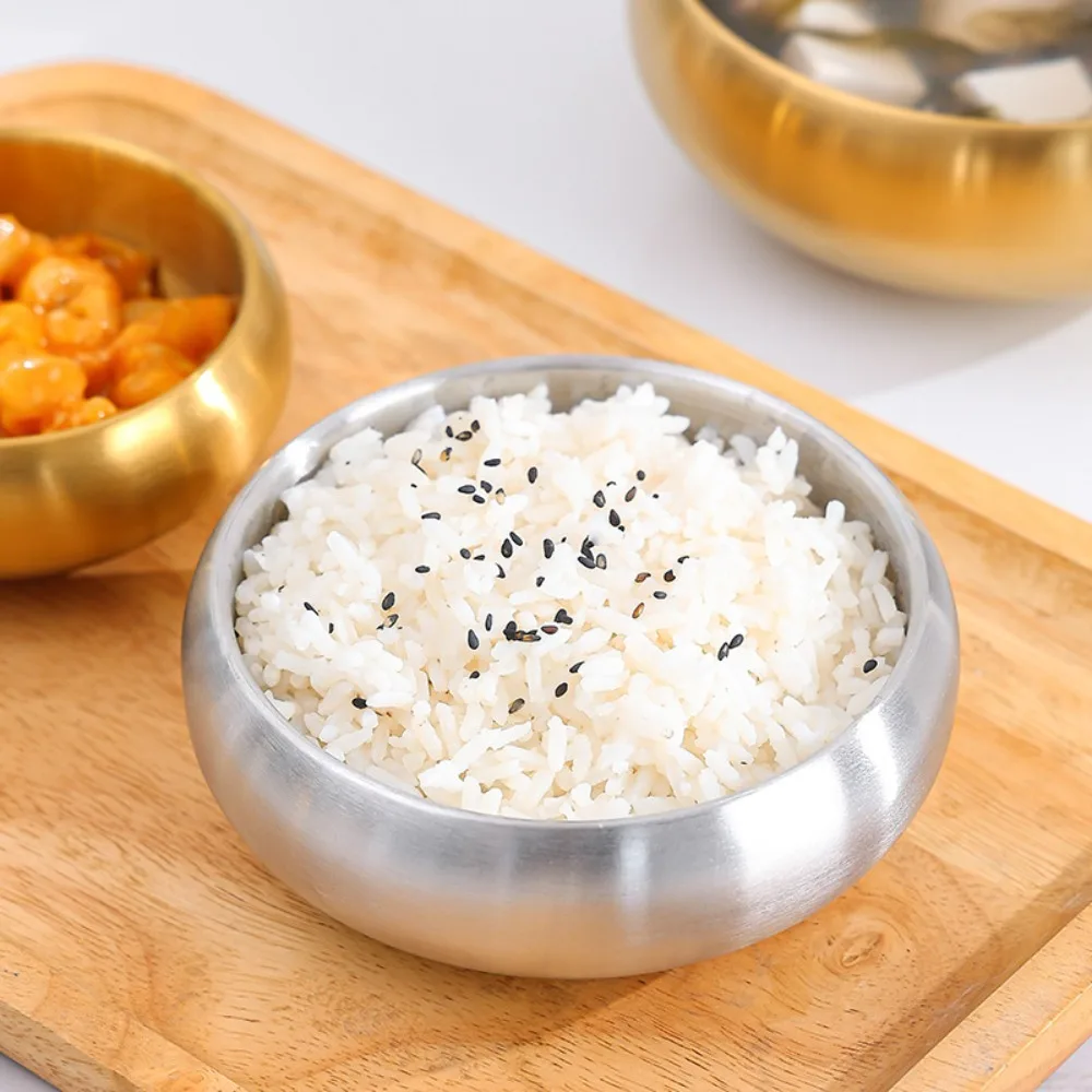 Double-Layer Korean Stainless Steel Rice Bowl Heat Insulated Thickened Soup Bowls Anti Scalding Drop-resistant Kimchi Bowl