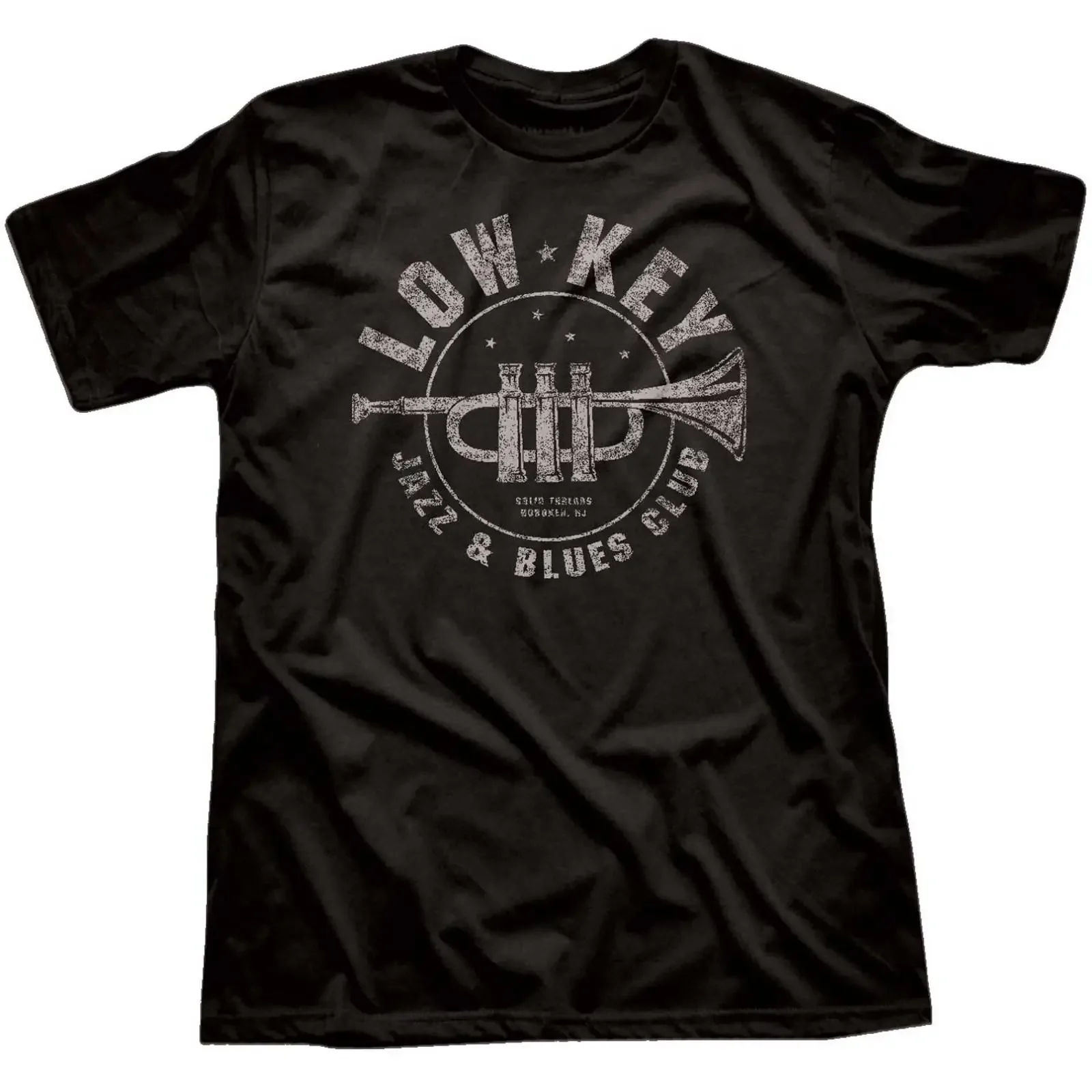 Men's Low Key Jazz And Blues Club Cool T Shirt Vintage Music Black Solid Threads vintage Washed streetwear Stylish