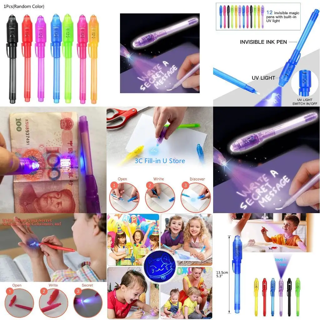 G8TA Spy-ink Pen Invisible Pen Money Tester with UV Light Cell Batteries for Kids