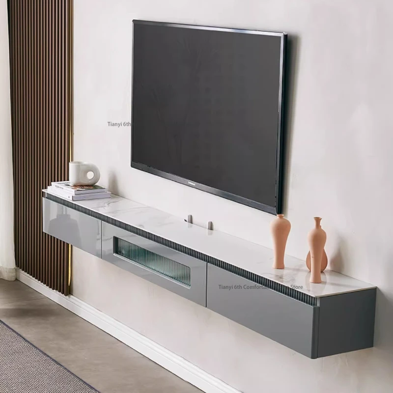 

Modern Solid Wood Wall Mounted Floating TV Cabinet Modern Minimalist Living Room Suspended Rock Slab Cabinet Home Furniture FYFS