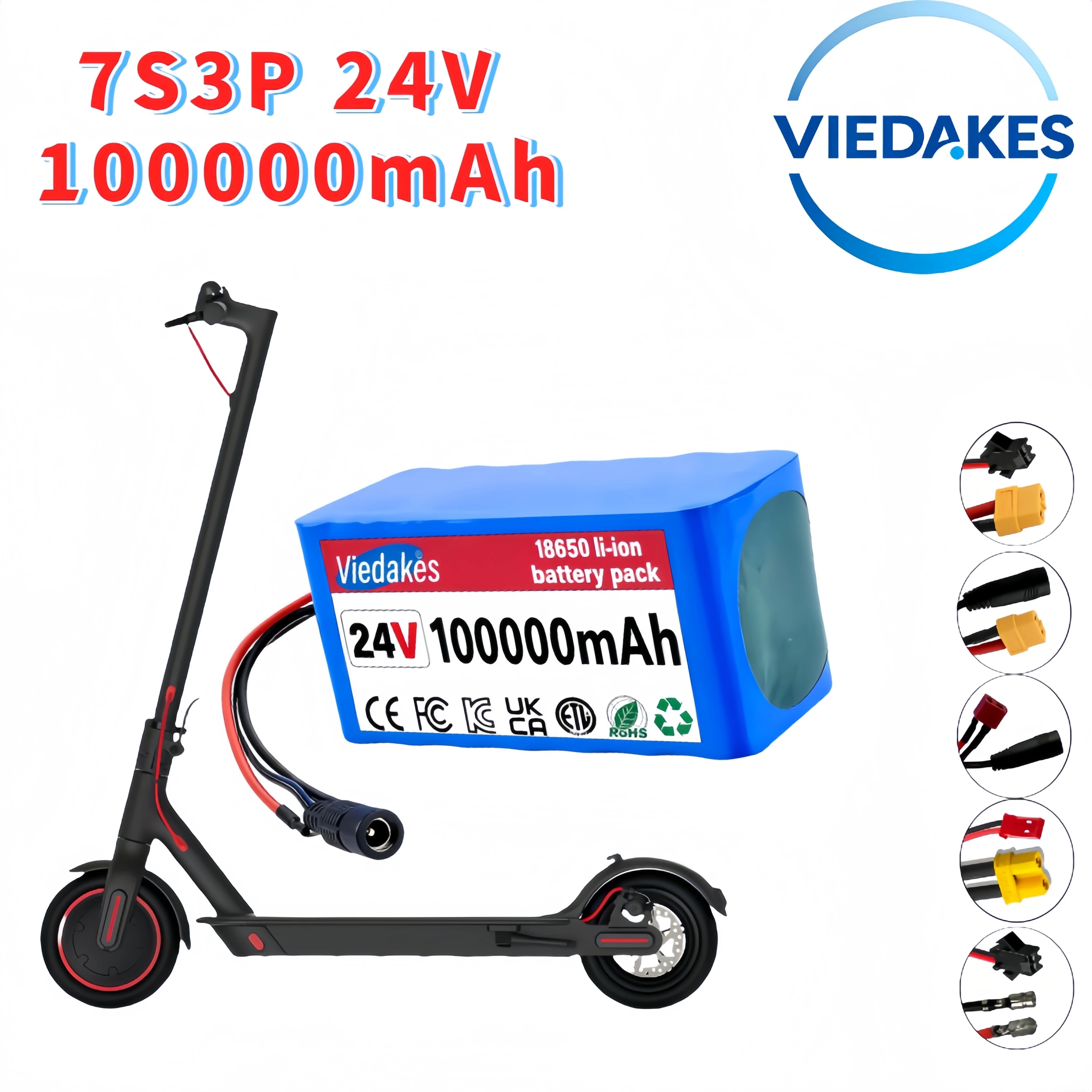 

24V100000mAh 7S3P lithium battery pack optional XT60/T plug, widely compatible with various 24V devices, supports customization