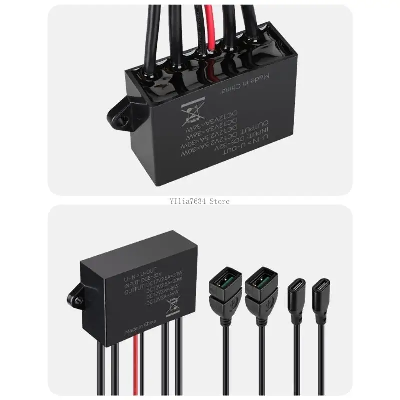 12 В 24 В в USB-конвертер для зарядки типа C, модуль быстрой зарядки автомобилей