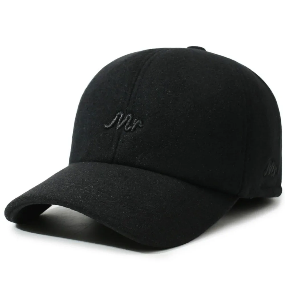 Fleece Lined Men Baseball Cap Thickened Design Foldable Ear Flap Wool Blend Peaked Cap Mr Embroidery Dad Winter Cap