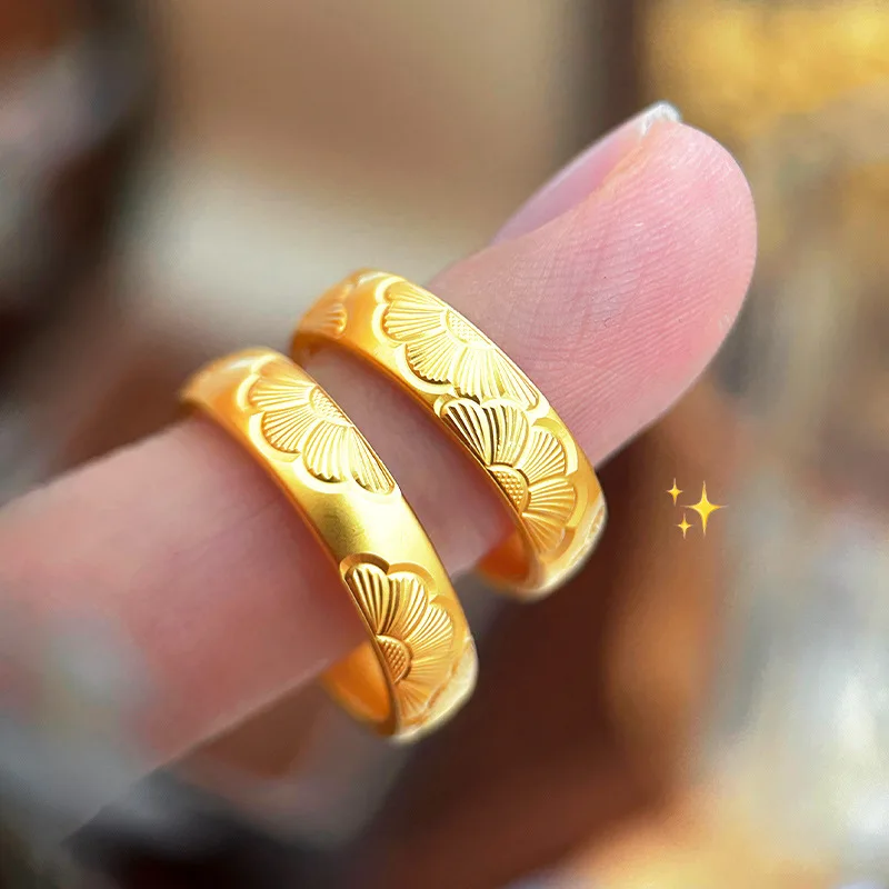 Light luxury high appearance level loach back small Daisy ring retro sand gold sunflower female ring 9999 gold