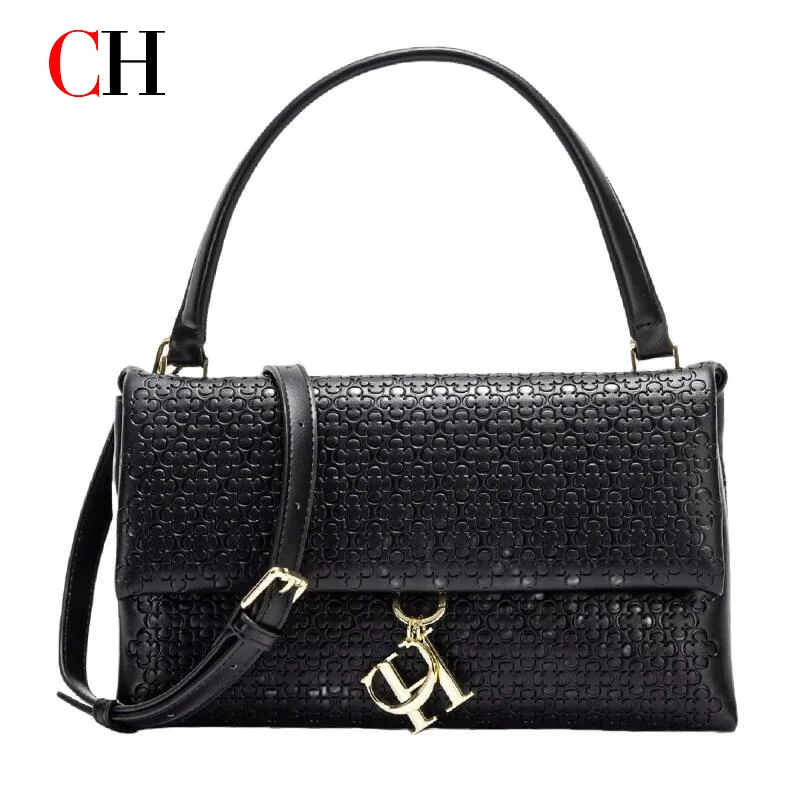 CH Women Business Embossed Flap Crossbody Bag Top Handle Gold Charm Adjustable Strap Daily Commute