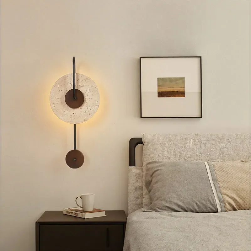 Yellow Travertine Wall Lamp Wabi Sabi Style Retro Bedroom Bedside Light Creative Living Room TV Background Decor Ancient