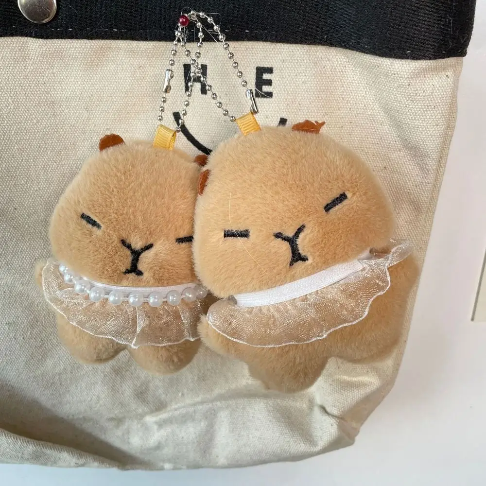 Lovely Cartoon Tutu Capybara Keychain Plush Stuffed Soft Plush Doll Keychain Toys Guinea Pig Pendant Birthday Gift