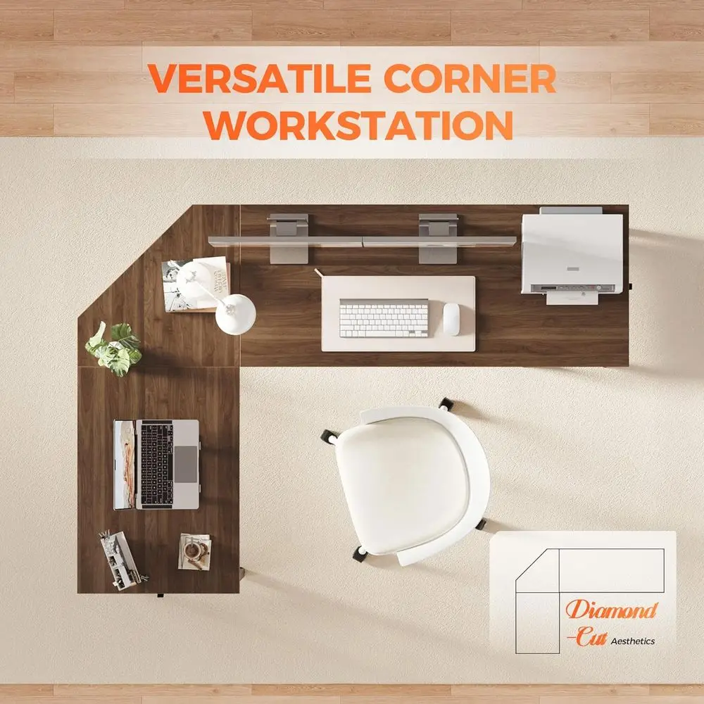 مكتب ألعاب زاوية كبيرة مع حامل وحدة المعالجة المركزية، مكتب كمبيوتر قوي للمكتب المنزلي للكتابة ومحطة العمل