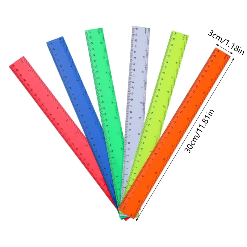 6Pcs 12Inch Straight Rulers Clear Rulers Math Ruler Measuring Tool, Inches Centimeters Double Scale Drawing Ruler Dropship