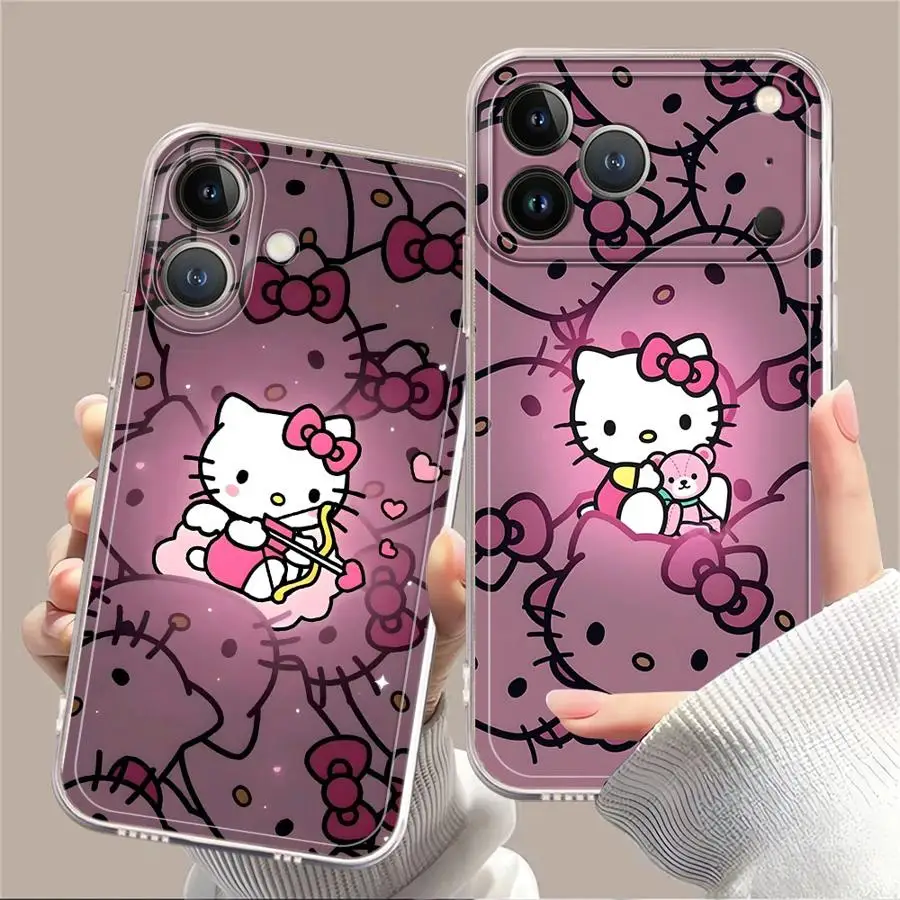 Sanrio Hello Kitty Clear Soft Silicone Phone Case For iPhone 11 12 13 14 15 16 17 Pro Max 14 Plus 17 Air X XR 17E XS 16E Cover