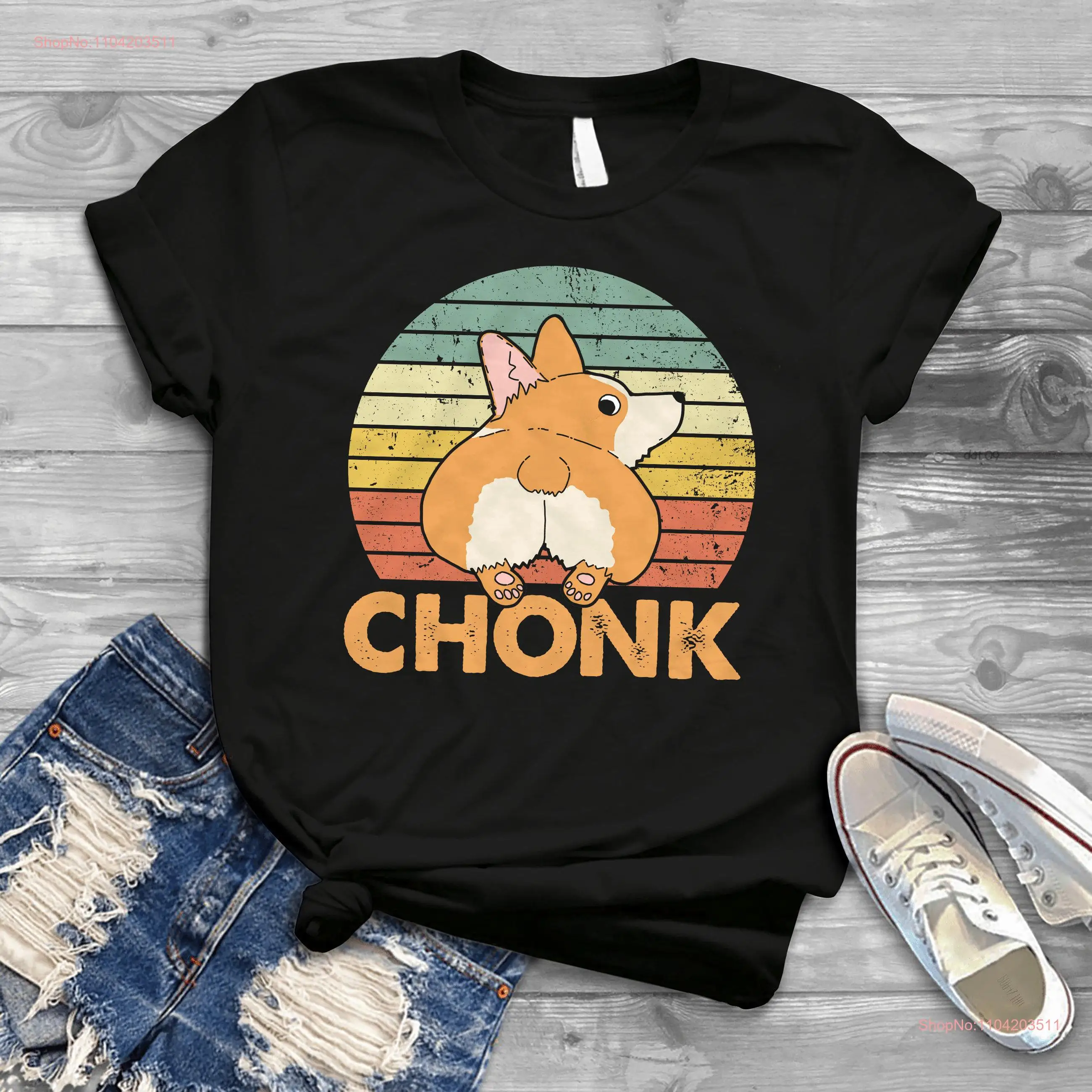 Chonk Corgi Retro Vintage T Shirt Funny Dog Lover long or short sleeves