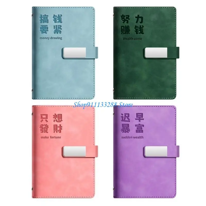 G88D เครื่องหนังนักวางแผนงบประมาณ 90 หน้าแผ่นงบประมาณ 6 วงแหวน Binder ครอบคลุมสมุดบันทึกเงินที่เติมได้สำหรับการวางแผน