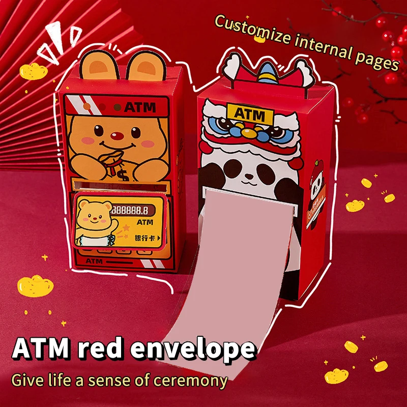 Creative ATM Chinese New Year Cardboard Red Envelope Year Of The Snake New Year Money Bag Pull Painting Surprise Red Envelope