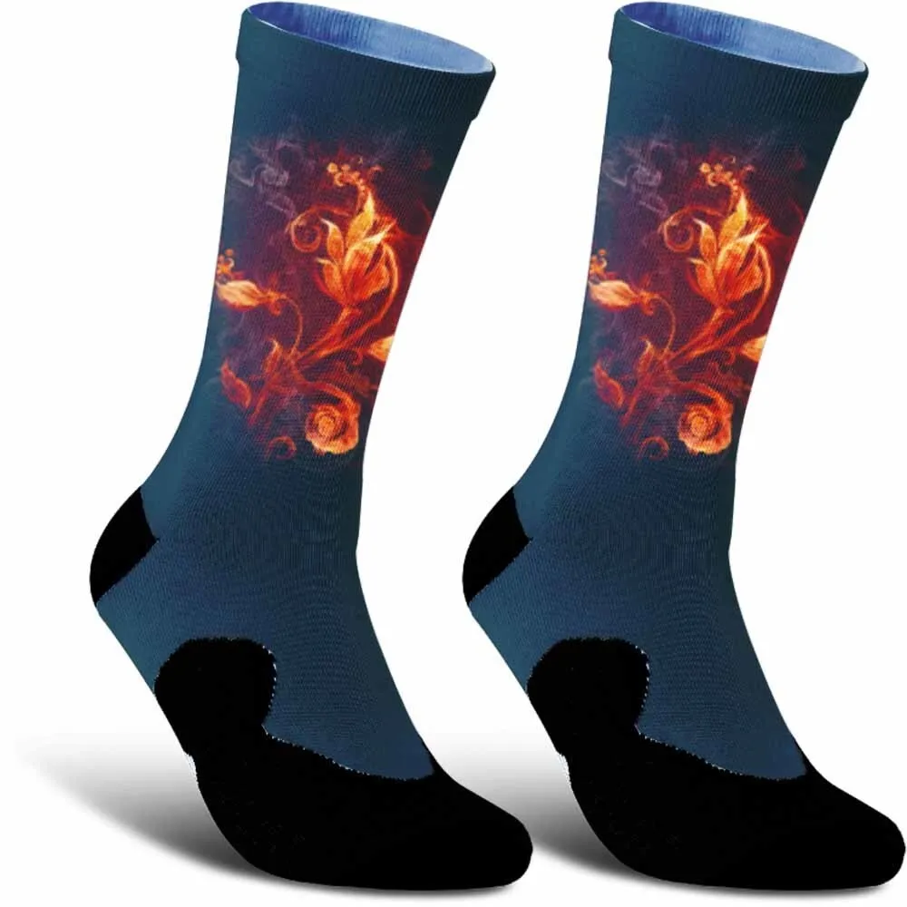 2025 New Creative Flame Rose Pattern Sports Cycling Socks, Fashionable, Unisex, Sweat Absorbing, Breathable, Durable